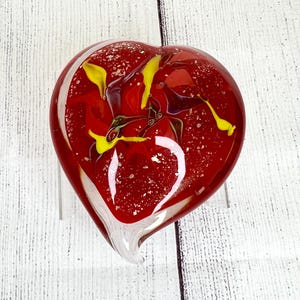 Hand Blown Art Glass Red Heart Swirl Design Paperweight