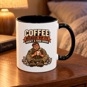 Taza con diseño de café "Porque los Rip-Its no son un grupo alimenticio", regalo divertido para veteranos desplegados.
