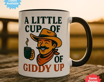 Taza de café vaquera "A Little Cup of Giddy Up" - 325 ml (11 oz) para peones de rancho, hombres de campo, fanáticos del rodeo y regalos de estilo de vida rural