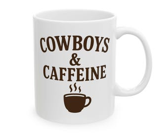 Cowboys & Caffeine Coffee Mug - 11 oz Funny Western Coffee Cup for Cowgirls, Ranch Life, Rodeo Fans and Rustic Country Kitchens