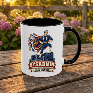 Caneca de café com sotaque de herói administrador de sistemas, porque até os desenvolvedores precisam de heróis, presente divertido de TI