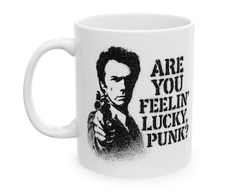¿Tienes suerte, punk? Taza de café de 325 ml con diseño de Clint, un regalo divertido para cinéfilos, fanáticos del western y amantes de las cervezas fuertes.