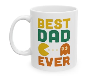 Best Dad Ever Tasse - Retro Gamer Kaffeetasse mit Pac-Man Design - Lustiges Vatertagsgeschenk für Nerdy Dad, Gamer Dad, Arcade Geschenk für Ihn