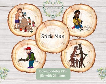 Stick Man Geschichten-Löffel Stick Man Geschichten-Steine Stick Man Geschichtenerzählen Montessori Karteikarten