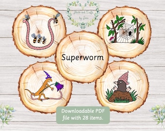 Superwurm Flash-Karten Superwurm Story-Löffel Superwurm Story-Steine Superwurm Story Logs Storysack Julia Donaldson Storytelling