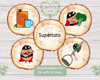 Supertato Storytelling Resource: 25 Image Wood Slice Printable (PDF Download)