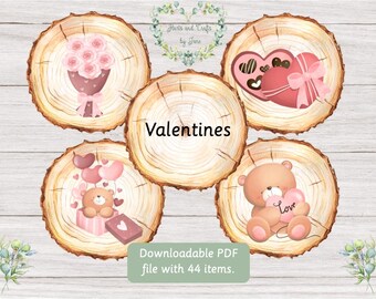 Valentine&#39;s Day Flashcards: Montessori Wood Slice Images (Digital Download)