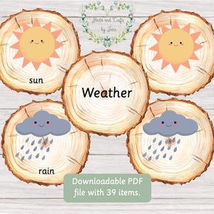 Cartes-éclair météo Tranches de bûches de bois Météo Montessori Weather Occupé Book Téléchargements numériques