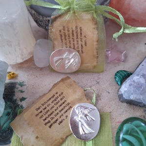 Schutzengel Münze aus Zinn mit Spruch im Organzabeutel ,kleines Geschenk mit Herz,Kleiner Schutzengel als Münze
