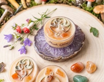 Amber Mushroom Glow Pilz Ritual-Teelicht mit Karneol | Soyakerze Duftkerze | Hexen Deko | Geschenk | Etsy Kerze,Teelicht Herbsteelicht