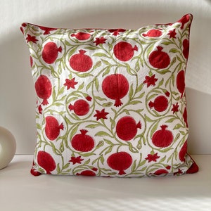 Hand Block Printed Cotton Cushion Cover: Pomegranate Floral Decor