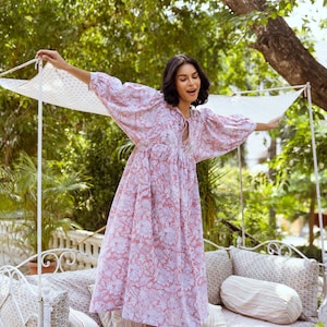 Hand Block Print Cotton Maxi Dress: Floral Boho Summer Dress