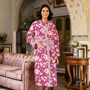 Block Print Cotton Kimono , Soft Cotton Kimono , Cotton Bathrobe, Dressing Gown, Beach Coverup , Lightweight Kimono