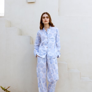 Handtryckt bomullspyjamaset: Snäckskalsmoungekläder för kvinnor