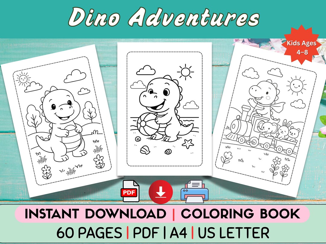 Printable Dinosaur Coloring Book for Kids Ages 4–8 | 60 Prehistoric and ...