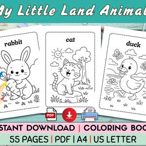 Jungle Animals Printable Coloring Book Kawaii | Safari Animal Activity Pages for Kids 4-8 – A4 & US Letter, 55 Pages Digital Download