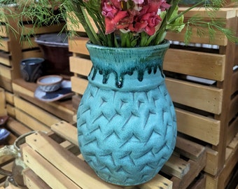 Dimpled Flower Vase in Turquoise- In Stock and Ready to Ship