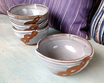 Set of Four Snack Bowls or Rice Bowls in Shale with Rust Chain- Made to Order