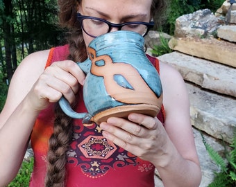 Huge Monster Mug in Slate Blue and Rust Chain - Made to Order