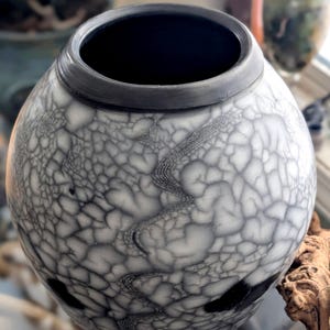 Large Marbled Raku Pottery Vase  (12"H x 10"W) - In Stock and Ready to Ship
