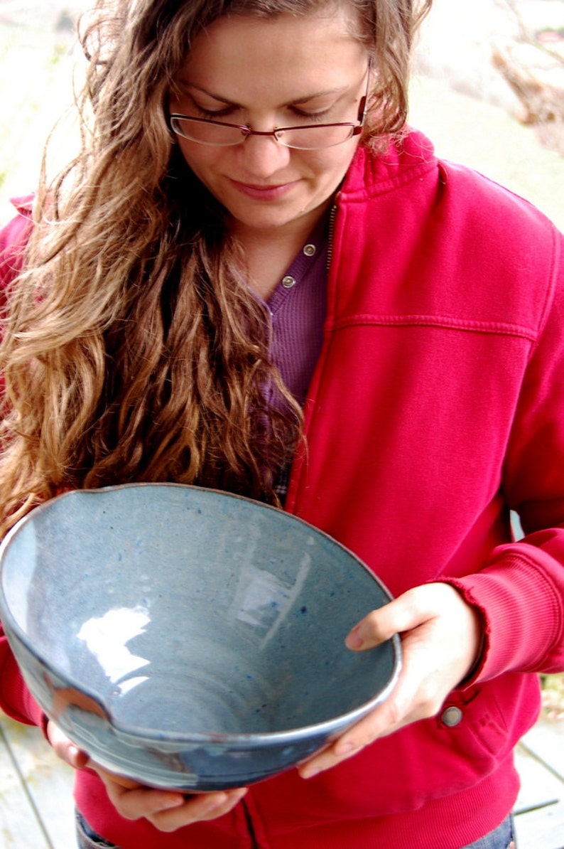 Large Serving Bowl in Slate Blue and Rust Chain Made to Order