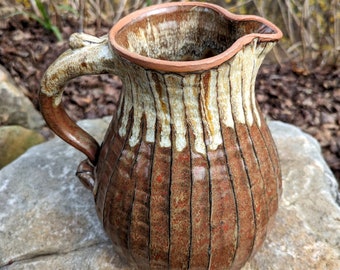 Large One Gallon Pitcher Ridged in Brownstone - Made to Order