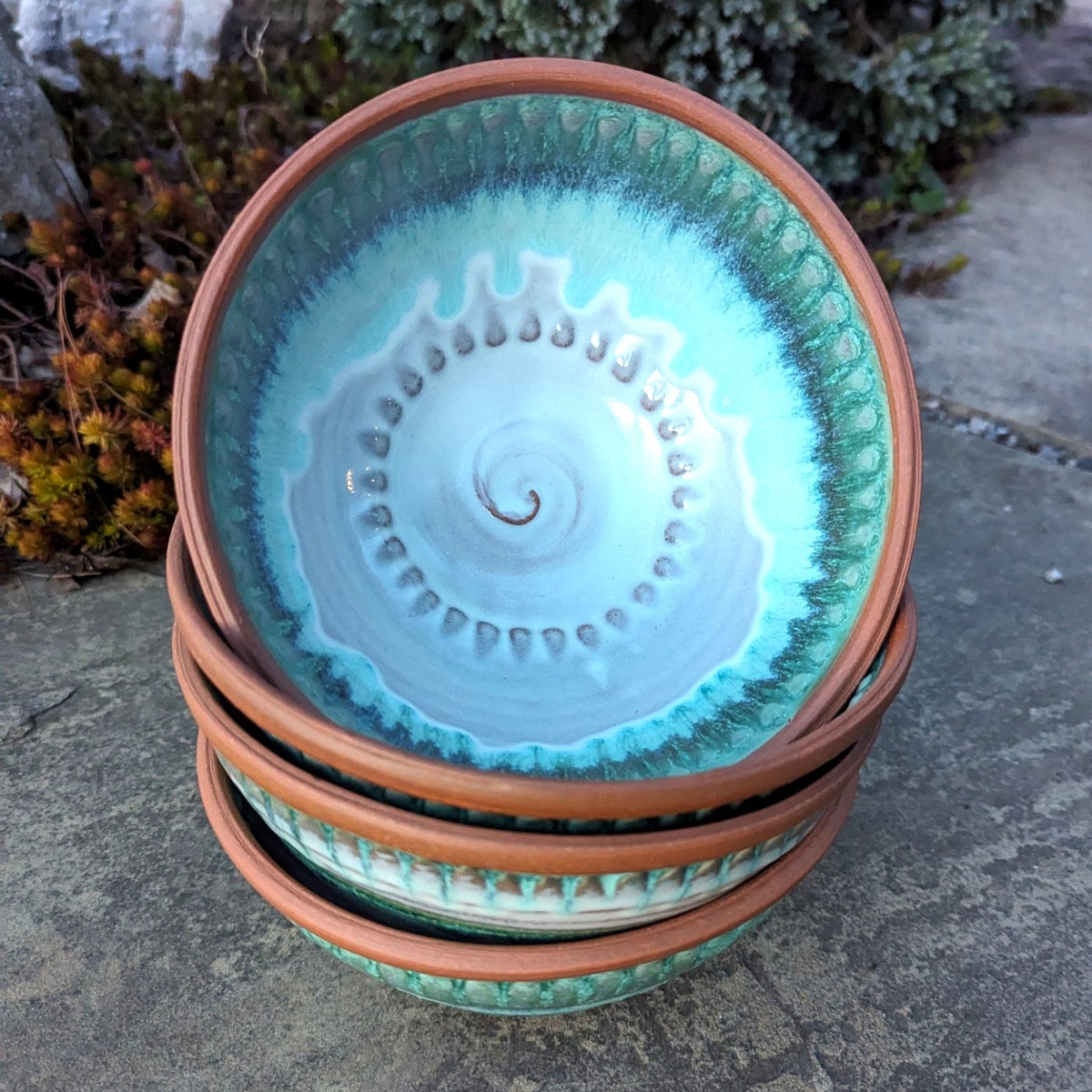 Set of Four Soup Bowls, Peaked in Turquoise Falls Made to Order - Etsy