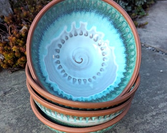 Set of Four Soup Bowls, Peaked in Turquoise Falls - Made to Order