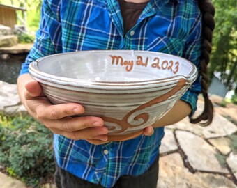 Personalized Wedding Bowl in Shale with Rust Waves Large Custom Serving Bowl - Made to Order