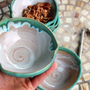 Set of Four Snack Bowls or Rice Bowls in Turquoise Falls- Made to Order