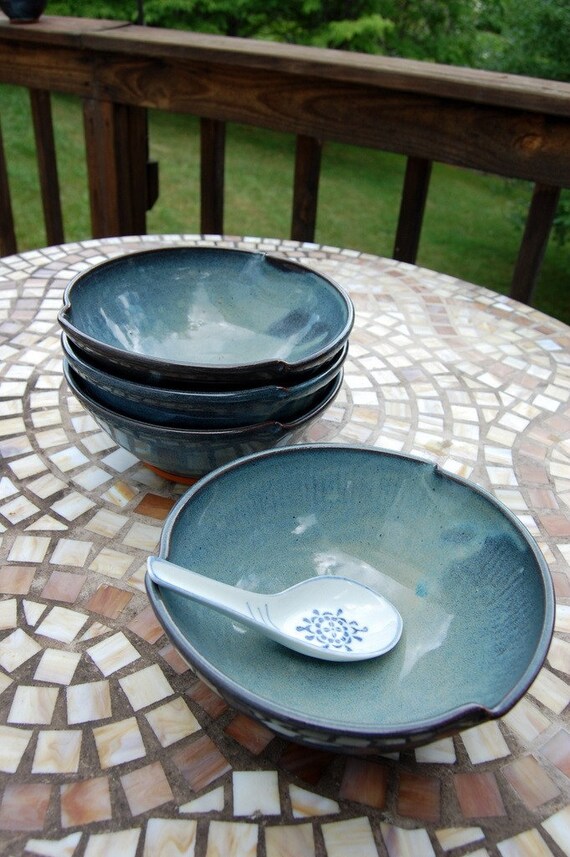Set of Four Soup Bowls in Slate Blue Made to Order Etsy