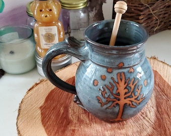 Huge Slate Blue Mug with Tree of Life or Tree of Gondor - Made to Order