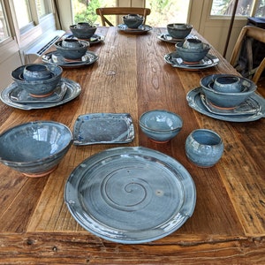 Eclectic Dinnerware Set of 8 Place Settings in Slate Blue - Made to Order