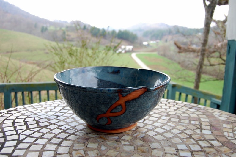 Large Serving Bowl in Slate Blue and Rust Chain Made to Order