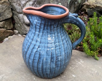 Large One Gallon Pitcher Ridged in Slate Blue - Made to Order