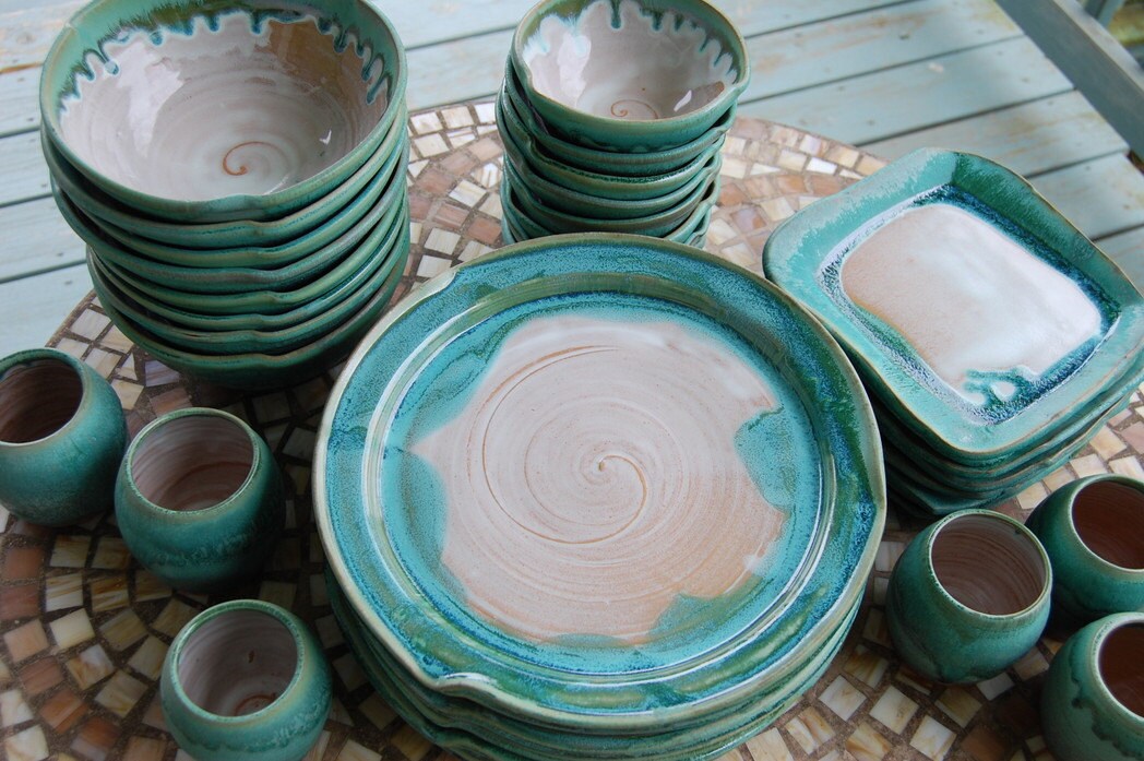 Eclectic Dinnerware Set of 8 Place Settings in Turquoise Falls Etsy