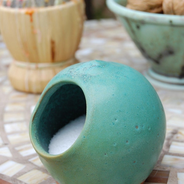 Salt Pig or Salt Cellar in Turquoise- Made to Order