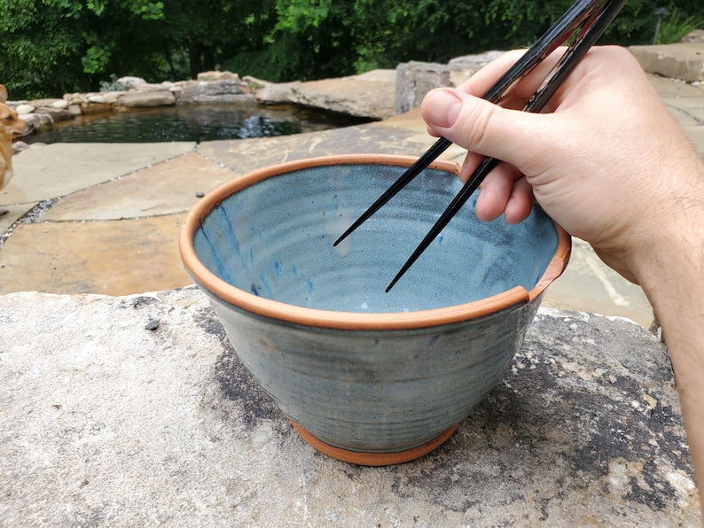 Huge Stoneware Noodle Bowl Slate Blue Ramen Bowl with Chopstick Rests image 2