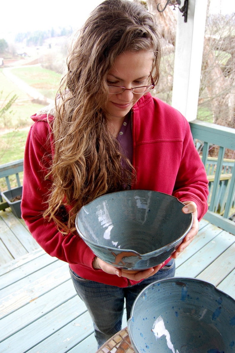 Large Serving Bowl in Slate Blue and Rust Chain Made to Order