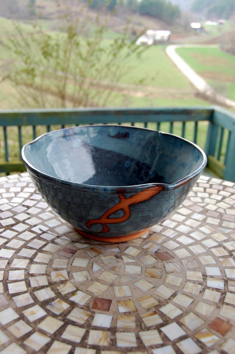 Large Serving Bowl in Slate Blue and Rust Chain Made to Order