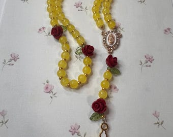 Yellow with Roses Rosary | Prayer Beads