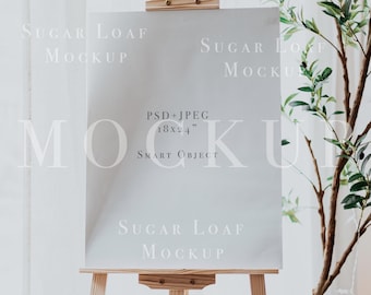 Staffelei Willkommen Schild Mockup 45x60 cm für Hochzeit, Baby Shower, Geburtstag, Bachelor Party, PSD Smart Objekt Mockup, Flach legen Foto