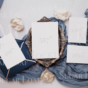Conjunto completo de convites de casamento vintage azul-poeira, maquete de cartão comemorativo, conjunto completo de 5x7 polegadas, 4x6, 5x3,5, RSVP, detalhes, objeto inteligente, 4 cartões