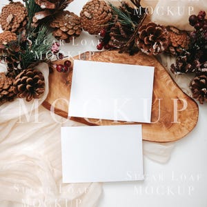 Cartão RSVP de Natal, proporção 5x3,5 polegadas, chá de bebê, casamento, flat lay, agradecimento, cartões estacionários Smart Object | Smart Mockup CH01