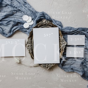 Suite di inviti neutri vintage boho, mockup suite 5x7 pollici, 5x3,5", 3,5x2" / Compleanno, matrimonio, suite RSVP Card Smart Object A01