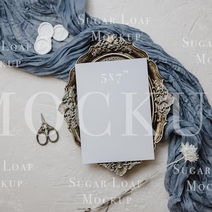 Dusty Blue Vintage Neutral Invitation Greeting Card Mockup Suite 5x7 cali | Urodziny, Ślub, Karta apartamentu Smart Object A01