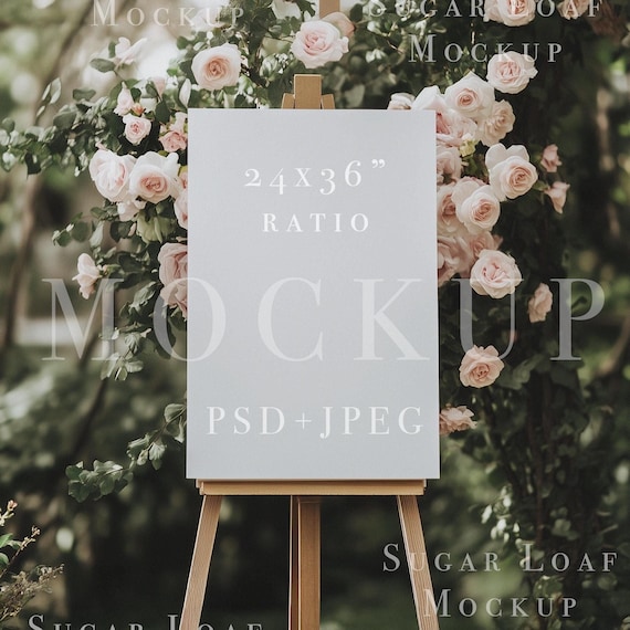 Easel Welcome Sign Mockup for Wedding, Baby Shower, Birthday, Bridal Shower, PSD Smart Object Mockup, Lay Flat Photo 24x36 inches ratio