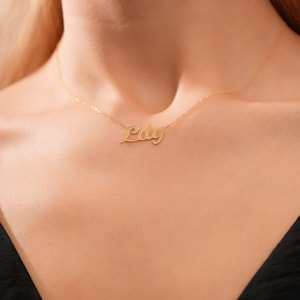 Solid Gold Name Necklace, 14K Personalized Name Necklace, Customized Name Necklace, Mother&#39;s Necklace, Perfect Gift for Her