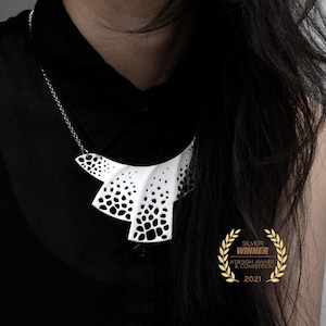 Modern White Statement Necklace – Sculptural Bridal Jewelry, Asymmetric Minimal Wedding Piece, Wearable Art Gift for Herbridal statement