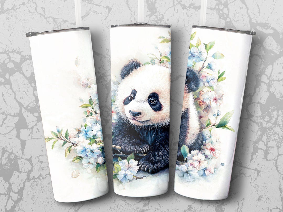 Cute Baby Panda Watercolor 20oz Skinny Tumbler Sublimation Design PNG ...